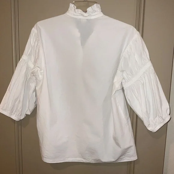H&M White 100% Cotton 3/4 Puffy Sleeve Blouse Top Button Down Size 8 - Picture 2 of 9